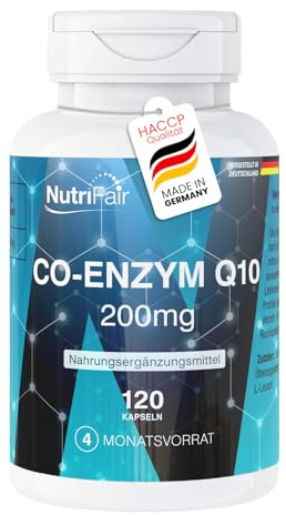 Nutrifair Coenzima Q10 200mg, 120 capsule, 200mg per capsula, Ubichinone, Alto dosaggio, 100% Vegano, produzione tedesca e test di laboratorio, Premium & Equo