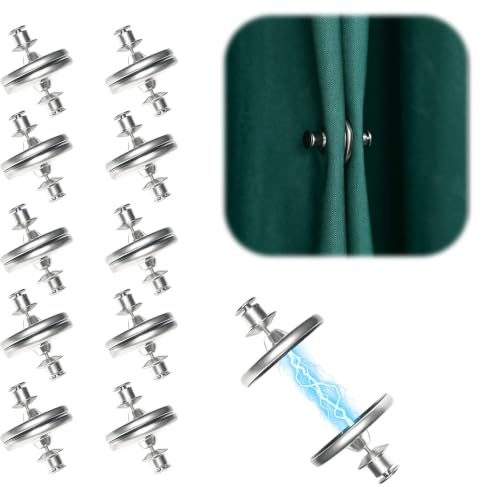 10 Pairs Magnetic Curtain Clips, Curtain Magnets Closure, Heavy Duty Button Weights for Light Blocking, Magnetic Curtain Rod Alternatives for Home Bedroom Office Bathroom Use