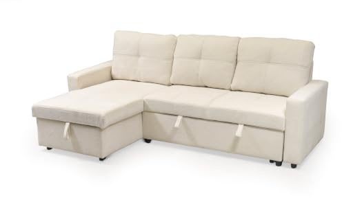 Homely® Sofá Cama con Chaise Longue y Arcón Krabi | Cama 120x188 cm | Sistema Extraíble | Almacenaje Oculto | Sofá 3 Plazas Moderno | Beige