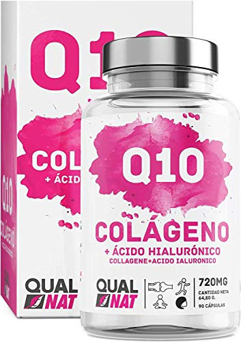Collagene con acido ialuronico + coenzima Q10 - Vitamina C e zinco per contribuire a migliorare l'elasticità e la salute delle ossa e delle articolazioni - 90 capsule- Qualnat