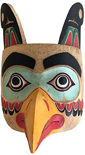 OMA Solid Wood Hand Crafted Eagle Warrior Protection Mask Wall Hanging Decor Native American Northwest Style - Premium Quality