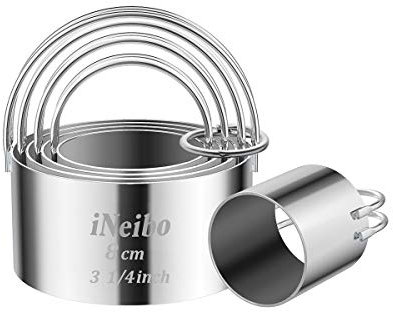 iNeibo Biscuit Cutter Set, Stainless Steel Cookie Cutter Round Fluted Edge DIY Pastry Cutters Baking Molds with Handle for Dumpling Skin Cutters Muffins Crumpets Donuts Scones Kichen (Flat Round)