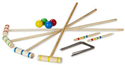 Relaxdays Krocket Spiel, 4 Spieler Kinder Erwachsene Komplettset mit Tasche Croquet Set Holz S, natur, EU