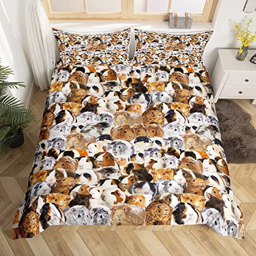Loussiesd Kids Guinea Pig Duvet Cover Children Cute Cavy Funny Bedding Set Single Size for Boys Girls Toddler Bedroom Decor 3D Lovely Pet Animal Theme Comforter Cover Soft with 1 Pillow Case