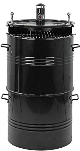 MasterCook - Barbecue A Carbonella Barrel Impilabile In Acciaio Con Termometro E Coperchio, 3 in 1 Multifunzione Grill, Affumicatore E Forno Pizza, Diametro 48 Cm E Altezza 100 Cm