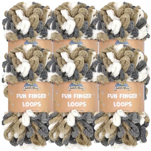 JubileeGarn med roliga fingerslingor – polyester jumbo viktögla – 100 g/skein – brun grå vit – 6 nystan
