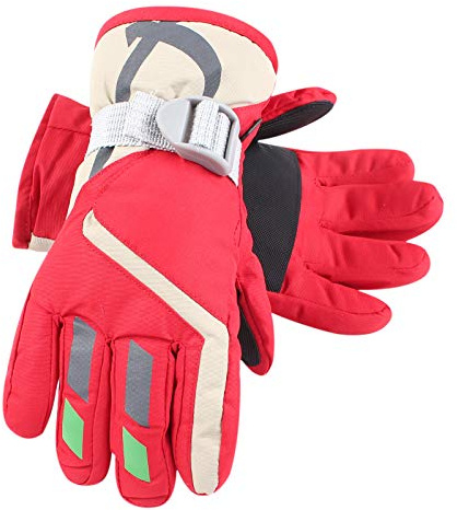XIAOHAWANG Winter Boys Girls Ski Gloves Kids Warm Waterproof Mittens Fleece Snowboard Gloves for Children (Red, L)