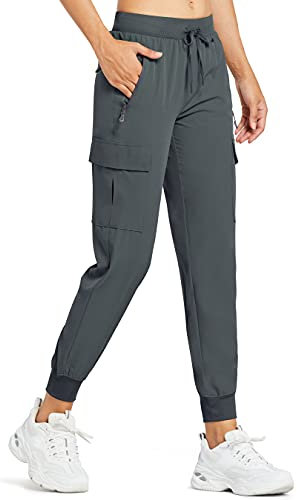 Comallan Damen Cargo Jogginghose Leichte, schnell trocknende Wanderhose Sportlich Workout Lounge Casual Outdoor Hose-Grau S