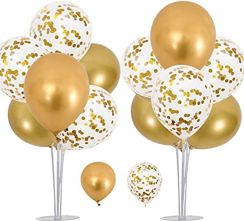 OTMVicor Set di 2 Supporti per Palloncini, Kit da Tavolo Con Palloncini Dorati, 8 Metallizzati, per Festa della Mamma e Compleanno