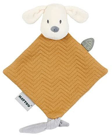 Nattou Mini Doudou Plat, Chien Charlie, Compagnon de Route dès la Naissance, Env. 28 cm, Végétalien, Jacquard, Coton/Polyester, Caramel