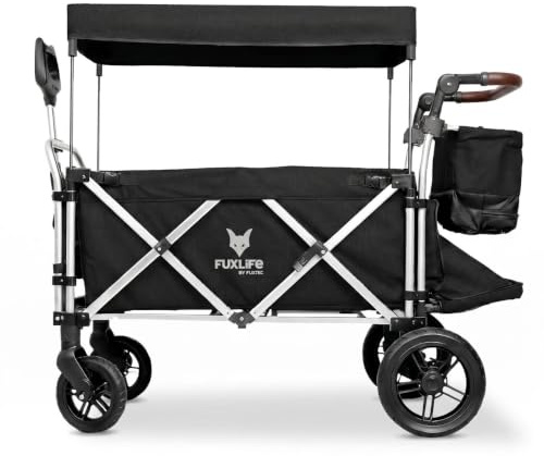 Fuxtec Chariot Super Cruiser + Noir, Extension Habitacle, Chariot de Jardin Pliable pour Enfants, Transport, Plage, Ville, Forêt, à Tirer ou à Pousser, Capacité De Charge 75 kg