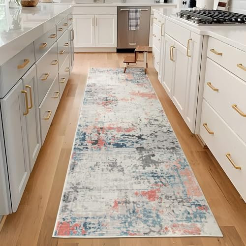TALETA Küchenläufer, Läufer Flur rutschfest, Teppich Läufer waschbar, Modern Teppichläufer für Küche, Terrassen, Eingang, Hallway, bunt, 80 x 300 cm