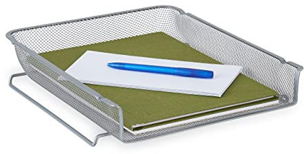 Relaxdays Dokumenthylla, stapelbar, mesh-metall, brevfack, HBT: 6,5 x 28,5 x 34 cm, vertikal A4-hylla, silver
