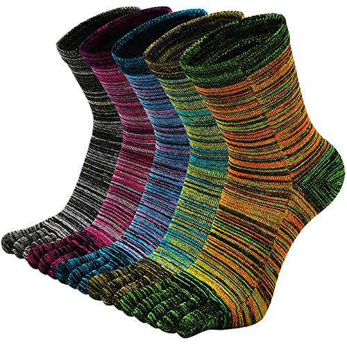 Artfasion Men's Toe Socks Cotton Fun Casual Athletic Running Ankle Five Finger Crew Socks 5 Pair 9-12