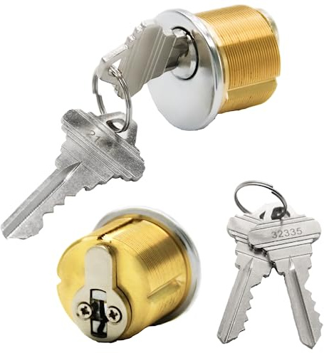 2PCS Brass Mortise Door Cylinder Locks, 1 Inch Length Keyed Standard with 2 Different SC1 Key, Standard Commercial Door Replacement Lock Mortise Cylinder for Home Aluminum Door(Silver)