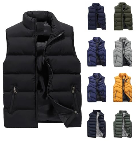 Generisch Herrenwesten Sportlich Elegant, Outdoor Wasserdichte Softshell Ärmellose Jacke Mit Reißverschluss Taschen Steppweste Herren Schwarz Puffer Weste Männer Fleece (L, Black)