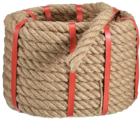 sourcing map Natürliches Juteseil, 7,6 cm x 15,2 m dick, gedrehtes Manila-Seil, Mehrzweck-Seil für Tauziehen, Hängematte, Klettern, Bootfahren, Aufhängen