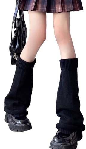 lange Beinstulpen,Lose Gestrickte Socken für Damen gestrickte Winter-Thermo-Beinstulpen, Punk-Kniestrümpfe,Gestrickte Warme Oberschenkel Hohe Socken,lange Beinstulpen für Damen und Mädchen (Schwarz)