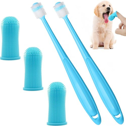 5 Stück Hundezahnbürste, 360º Pets Zähne Reinigung Silikon Zahnbürste, Fingerling Wiederverwendbar, für Hunde, Welpen, Katzen und Kleine Haustiere Zahnpflege für Hunde Katzen Zahnpflege(Blau)