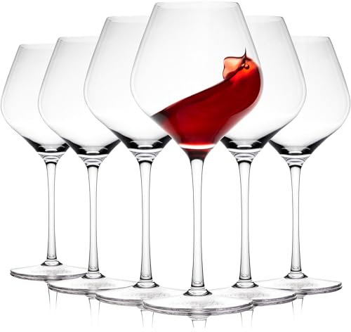 Gusto Nostro Juego de 6 Copas de Vino de Cristal – Copas de Vino Tinto Grandes Elegantes, Altas y Aptas para Lavavajillas - Regalo Ideal Boda Navidad Aniversario