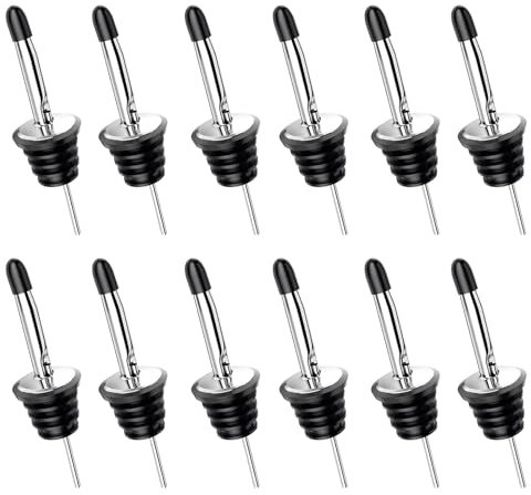 KTHZI 12Pcs Bottle Pourer Wine Stainless Steel Freeflow Spirit Speed Pourers with Tapered Spout for Drinks Liquor Cocktail Bar Home Syrup Vinegar