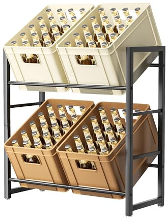 jockcaras Getränkekistenregal für 4 Getränkekisten - Schwarz Metall Getränkeregal, Stabil & Platzsparend Kistenregal mit 2 Ebenen für Bier, Obst, Gemüse, Wasser - Für Wohnzimmer, Küche & Keller