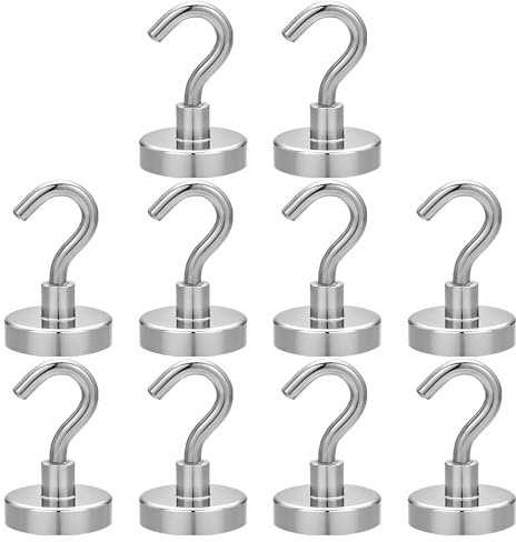 DXPETA 10PCS Magnetic Hook,Magnetic Hooks Heavy Duty,Magnet Hooks,22 lb+Strong Rare Earth Neodymium Magnets with Hook,Suitable for Kitchens, workplaces, Offices and garages.