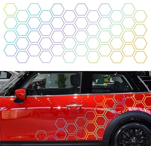 Blueshyhall bildekal bikakemönster, 48 stycken klistermärken med honeycomb mönster, bilklistermärken tuning dekorativa motiv rolig stor för bil motorhuvor, sidor, bagageutrymme (silverreflekterande