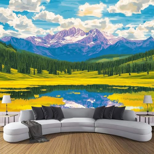 Papel Pintado Pared 3D Papel Tapiz - Paisajes Naturales Pastizales De Montaña Fotomurales,Sala Cuarto Oficina Salón 3D Tv Fondo Pared Dormitorio Murales Papel Tapiz Decoración 260X175Cm