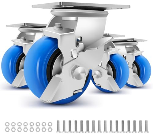 W B D WEIBIDA 4 Inch Heavy Duty Casters, Smooth Rolling Caster Design for Cart Wheels, 2500 LBS Industrial Grade Castors with Upgraded Thickened Bracket, Durable Castors (4 Brake)