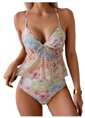 SOLY HUX Women's Cute Floral Tankini Sets 2 Piece Bathing Suits