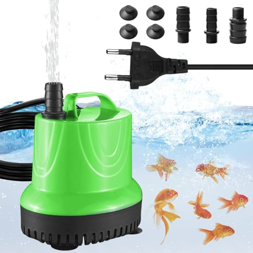 Mini bomba de agua, 25 W, 1200 L/H, para acuario, ultrasilenciosa, con 3 boquillas, bomba sumergible para fuentes, para acuarios, estanques, fuentes hidropónicas (verde)