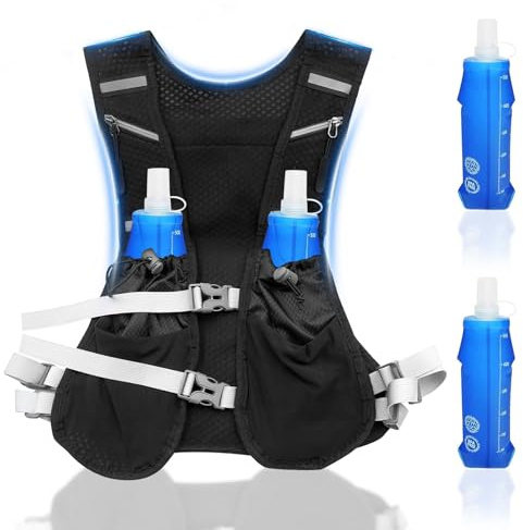 Löparväst för kvinnor och män, ultralätt reflekterande dryckesryggsäck, dryckesväst med 500 ml vattenflaska, bröstremmar, hydrationspaket, justerbar ryggsäck för löpningar, cykling, spår, maraton