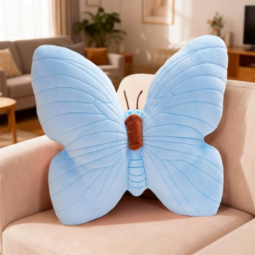 Tutamaz Cojín con forma de mariposa, cojín de peluche con forma de mariposa, 40 cm, cojín decorativo esthetic de felpa, suave, decoración infantil, para salón, sofá (azul)