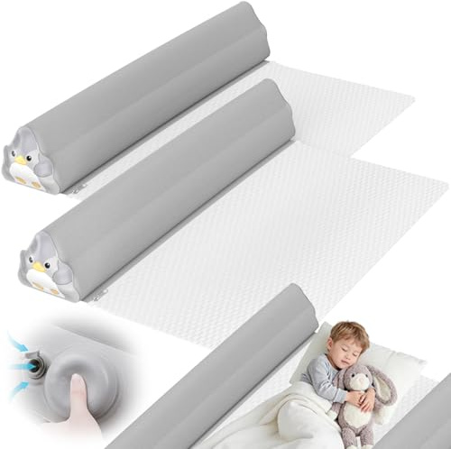 ALYFC Set di 2 protezioni gonfiabili per bambini con pompa integrata e tappetino antiscivolo – 130 cm griglia di protezione per letto a molle