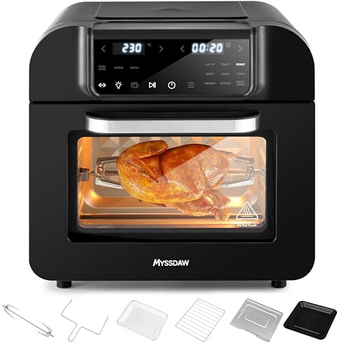 16L Heißluftfritteuse mit Rotisserie Große Kapazität Bis zu 230°C 9 smarte Kochfunktionen Air Fry Roast Grill Bake Dehydrate & Mehr Einfache Digitale Steuerung Tischofen
