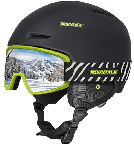 MOUNTALK Ski Helmet and Goggles for Men, Women & Kids - Lightweight in-Mold Snowboard Helmet with Adjustable Venting & OTG Anti-Fog Goggles - All-Weather Silver Mirror Lens - ASTM Certified,Black,S