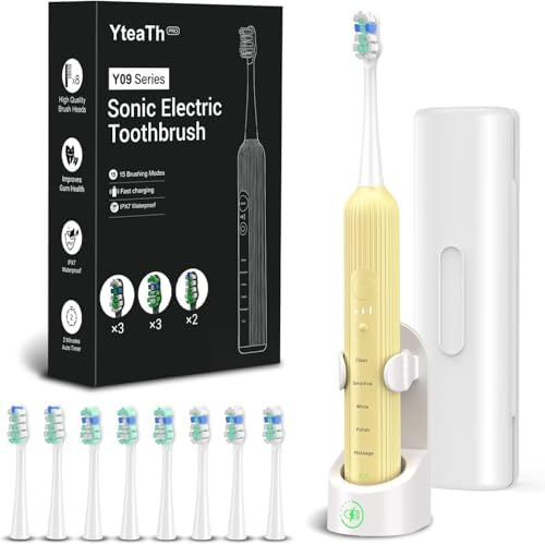 Elektrische Schallzahnbürste für Erwachsene & Kinder, 5 Putzmodi mit 3 Intensitätsstufen, Timer, 8 Ersatzbürstenköpfe & Reiseetui, Wiederaufladbare Sonic Toothbrush