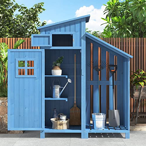 Armario de jardín de madera y cobertizo pequeño – Refugio de madera exterior resistente a la intemperie con 2 estantes – Cobertizo para bicicletas y cobertizo de jardín para jardines pequeños, patio