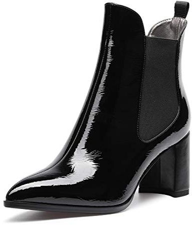 Castamere Donna Polacchine Tacco a Blocco Stivali Chelsea 7.5CM Medio Tacco Pelle Verniciata Nero Scarpe EU 36