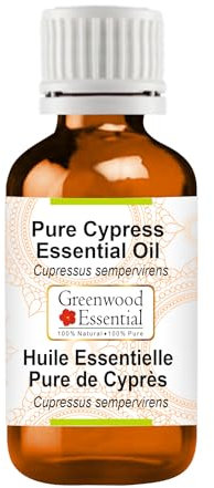 Greenwood Essential Pure Cypress Essential Oil (Cupressus sempervirens) Steam Distilled Natural Therapeutic Grade 10ml (0.33 oz)