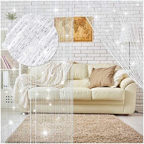 WILLBOND 4 Pcs String Curtains Glitter Fringe Curtains for Window 79 x 39 Inch Door Divider Strip Tassel for Wedding Living Room Bathroom Coffee Shop(White)