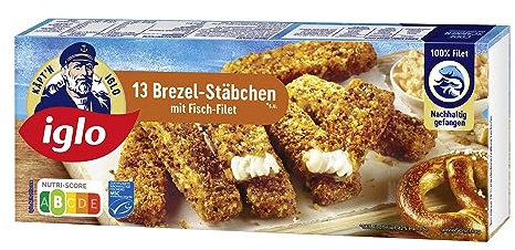 Käpt'n iglo Brezel-Stäbchen - aus 100 % Alaska Seelachs-Filet mit knusprig panierter Brezel-Panade - 13 Stück, 364 g (Tiefgefroren)
