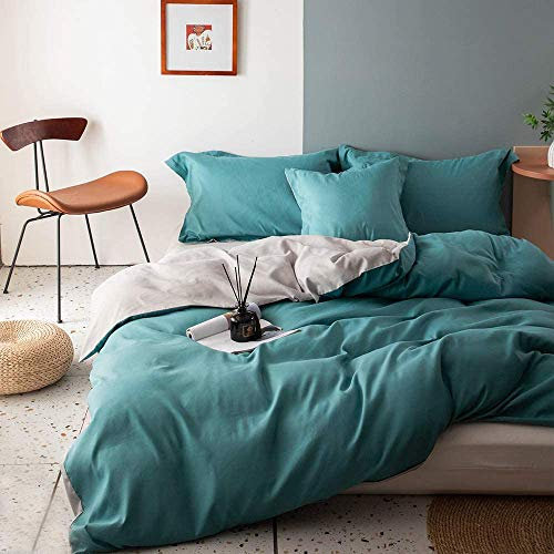 Wajade Bettwäsche 135 x 200 cm Türkis Grau Wendebettwäsche Renforce Mikrofaser 2 Teilig Bettbezug mit Reißverschluss und Kopfkissenbezüge 80x80cm