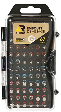 Rhino 22812 - Set cacciaviti corti, 67 pezzi, con portainserti magnetici, cromo, vanadio