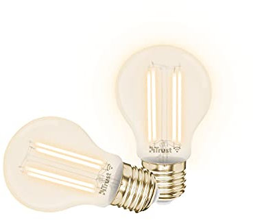 Trust WiFi E27 Smart Lampe, Vintage LED Birne, Leuchtmittel für Alexa und Google Home, Warme bis Kühle Glühbirne, Kein Hub, 2.4GHz Glühbirne RGB, E27 LED Warmweiss, Weiß - 2er-Pack