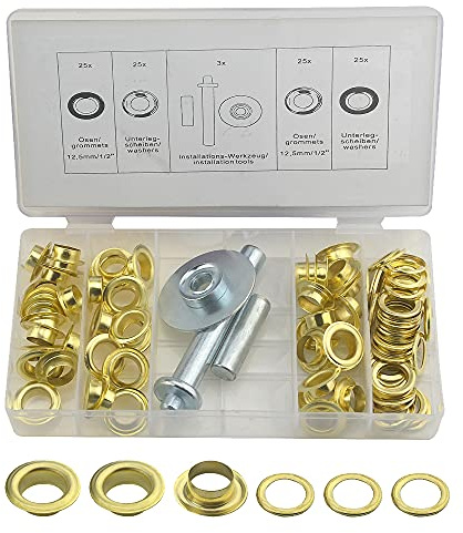 XINMEIWEN Lot de 103 œillets en métal de 1,27 cm avec 3 outils d'installation pour la fabrication de tissus et de cuir (doré)