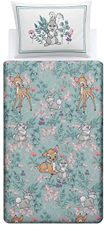 Disney Home Bambi&Thumper Reversible Two Sided Duvet Cover Set,100% Cotton,Single Size,2 Pieces,135x200cm+50x70cm(54x79 inches)