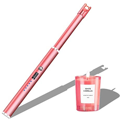 Navpeak Encendedor de vela de cuello largo a prueba de viento eléctrico Arco encendedor para estufa de gas, chimenea, barbacoa cocina parrillas (rojo rosa)