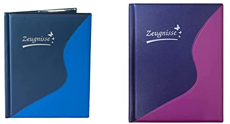 Idena 20103 - Zeugnismappe DIN A4, 12 Hüllen, dokumentenecht, blau, Dokumentenmappe, 1 Stück & 20102 - Zeugnismappe DIN A4, 12 Hüllen, dokumentenecht, violett, Dokumentenmappe, 1 Stück